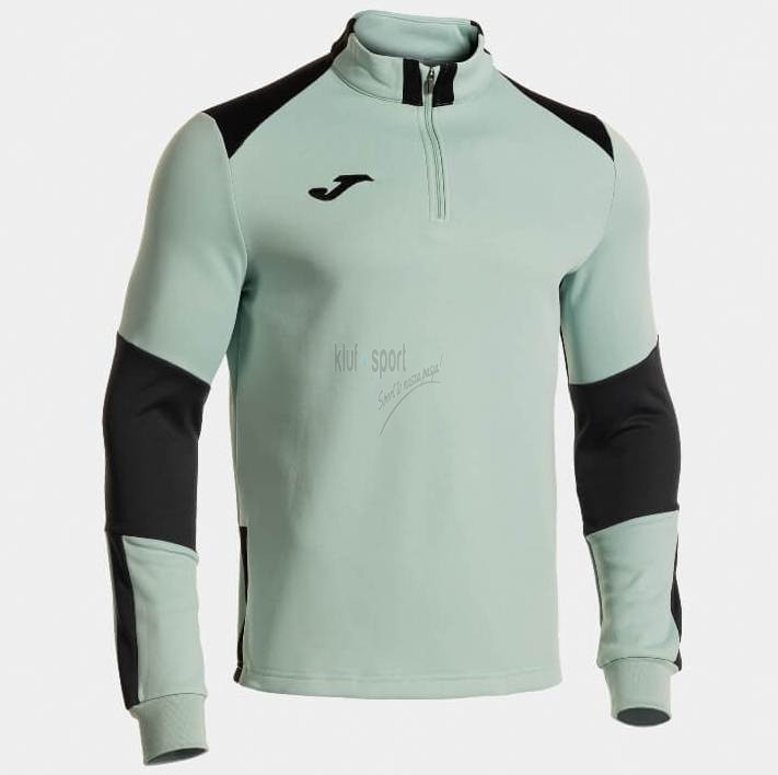 Męska bluza treningowa Joma Danubio IV – popielata z czarnymi panelami na ramionach, krótki zamek pod szyją i białe logo Joma.
