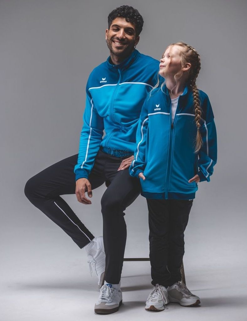 Męski dres treningowy Erima Change – turkusowa bluza treningowa z poliestru z recyklingu oraz czarne techniczne spodnie treningowe Erima Performance.