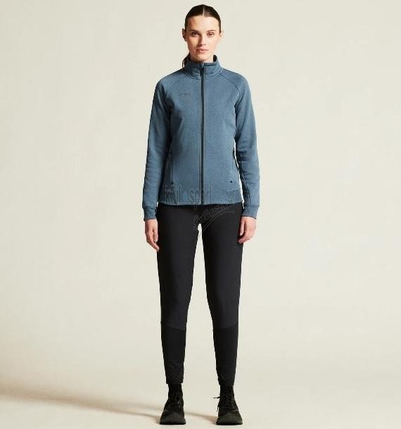 Damski dres sportowy z linii premium Craft ADV Unify – niebieska rozpinana bluza ze stójką i czarne spodnie treningowe o luksusowym wykończeniu.