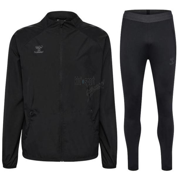Męski dres treningowy Hummel Pro Training – czarna rozpinana bluza ze stójką i dopasowane czarne spodnie sportowe z białym logo