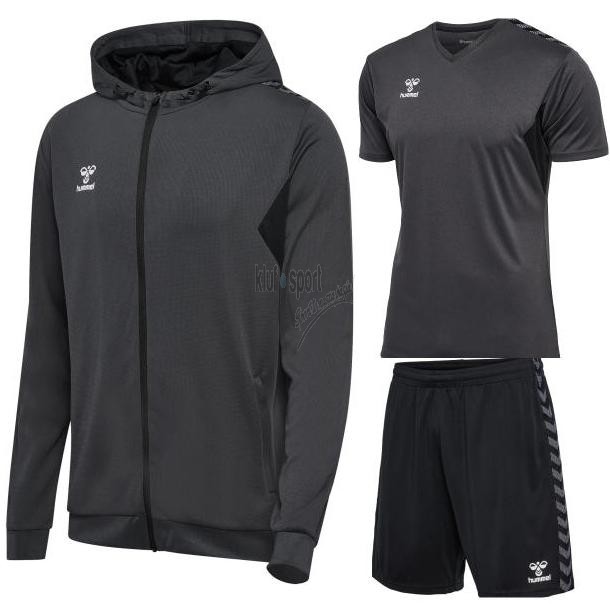 Męski komplet treningowy Hummel Authentic z bluzą z kapturem, koszulką i spodenkami