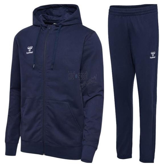 Męski dres bawełniany Hummel Go Cotton 2.0 w kolorze granatowym – rozpinana bluza z kapturem oraz dopasowane spodnie dresowe z logo Hummel.