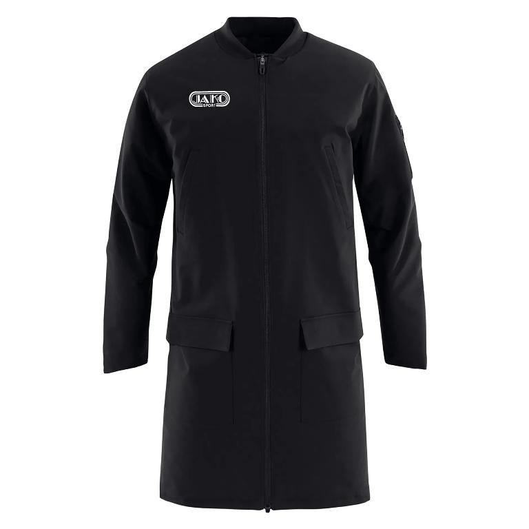 Męski płaszcz reprezentacyjny JAKO Wardrobe w stylu retro – długi czarny płaszcz sportowy