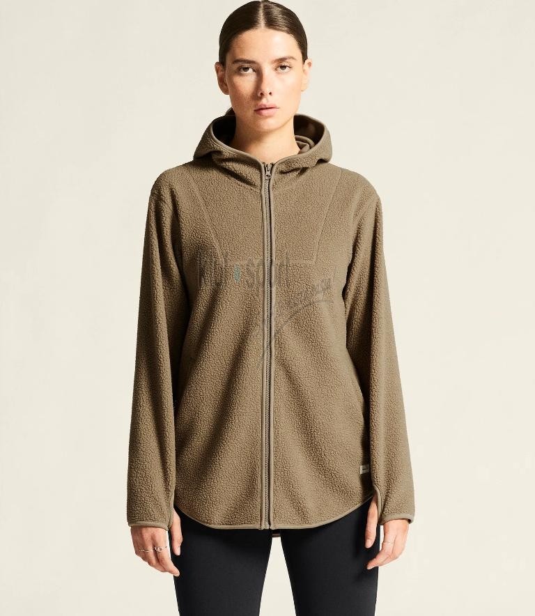 Beżowa damska kurtka polarowa Craft Join Pile Fleece – ciepła bluza z kapturem typu baranek.