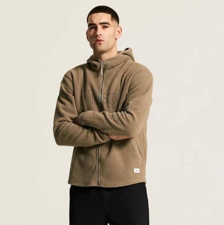 Beżowa męska kurtka polarowa Craft Join Pile Fleece – gruba bluza z kapturem typu baranek.