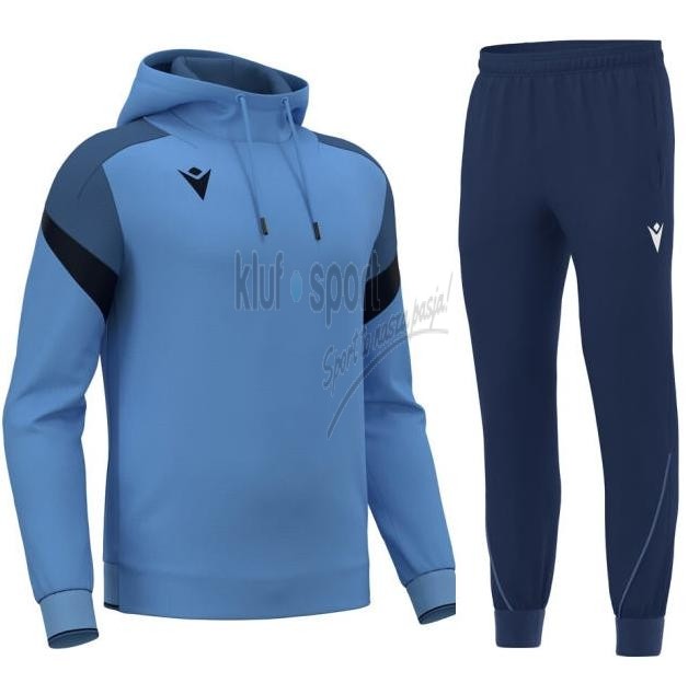 Męski dres sportowy Macron Alchemist błękitna bluza z kapturem i granatowe spodnie