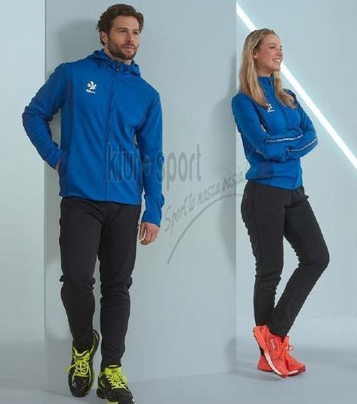 Męski dres sportowy Reece Australia Shift – niebieska rozpinana bluza z kapturem oraz dopasowane czarne spodnie treningowe z białym logo marki.