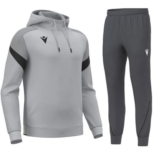 Popielaty męski dres tenisowy Macron Alchemist z kapturem i ciemnoszarymi spodniami
