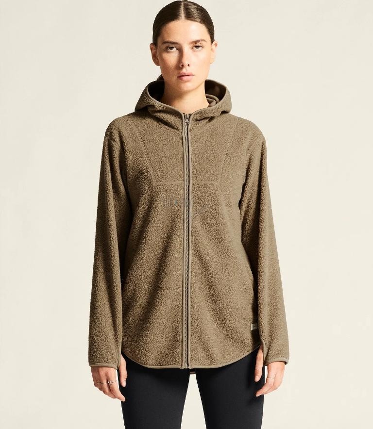 Beżowa damska kurtka polarowa Craft Join Pile Fleece – ciepła bluza z kapturem typu baranek.