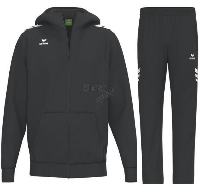 Męski dres bawełniany Erima CMPT 3 Wings – czarna rozpinana bluza z kapturem i białymi detalami 3-Wings na ramionach oraz czarne spodnie dresowe.