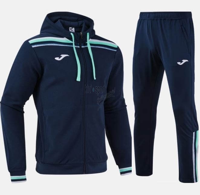 Męski dres treningowy Joma Toledo II – niebieska bluza sportowa zapinana na pełny zamek z granatowymi detalami oraz dopasowane spodnie treningowe.