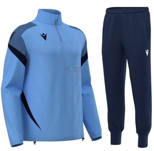 Męski dres sportowy Macron – jasnoniebieska bluza Hollow z krótkim zamkiem 1/4 oraz dopasowane granatowe spodnie Maas