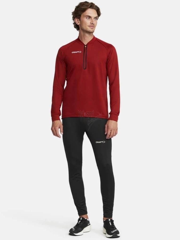 Męski dres sportowy CRAFT Extend – bordowa bluza z krótkim zamkiem (Half Zip) oraz czarne techniczne spodnie treningowe.