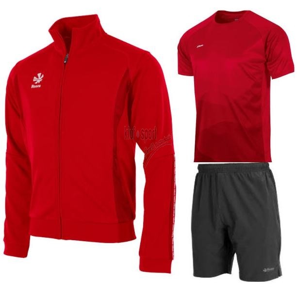 Męski komplet sportowy Reece Australia Shift – czerwona bluza treningowa na zamek, czerwona koszulka techniczna oraz czarne spodenki meczowe Major.