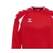 Czerwona męska bluza treningowa Hummel Core 2.0 Crew Neck z okrągłym dekoltem i białymi szewronami na ramionach.