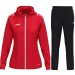 Damski dres sportowy JAKO One – czerwona rozpinana bluza z kapturem o damskim kroju i czarne spodnie sportowe z lekkiej tkaniny.