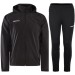 Czarny męski dres treningowy CRAFT Evolve – techniczna kurtka przeciwdeszczowa z kapturem i dopasowane spodnie dresowe z logo CRAFT.