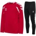 Męski dres treningowy Hummel Core 2.0 składający się z czerwonej bluzy crew neck bez zamka oraz czarnych zwężanych spodni treningowych