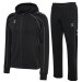 Męski czarny dres sportowy Hummel Move 2.0 Cotton – rozpinana bluza z kapturem oraz dopasowane spodnie dresowe z białym logo i szarymi szewronami.