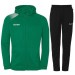 Męski dres treningowy Kempa – zielona bluza Ambition 28 z kapturem i białymi detalami oraz czarne spodnie dresowe Kempa Motion.